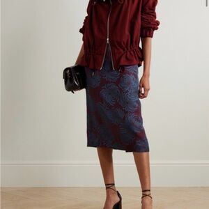 Dries Van Noten Burgundy and Blue Floral Pencil Skirt
